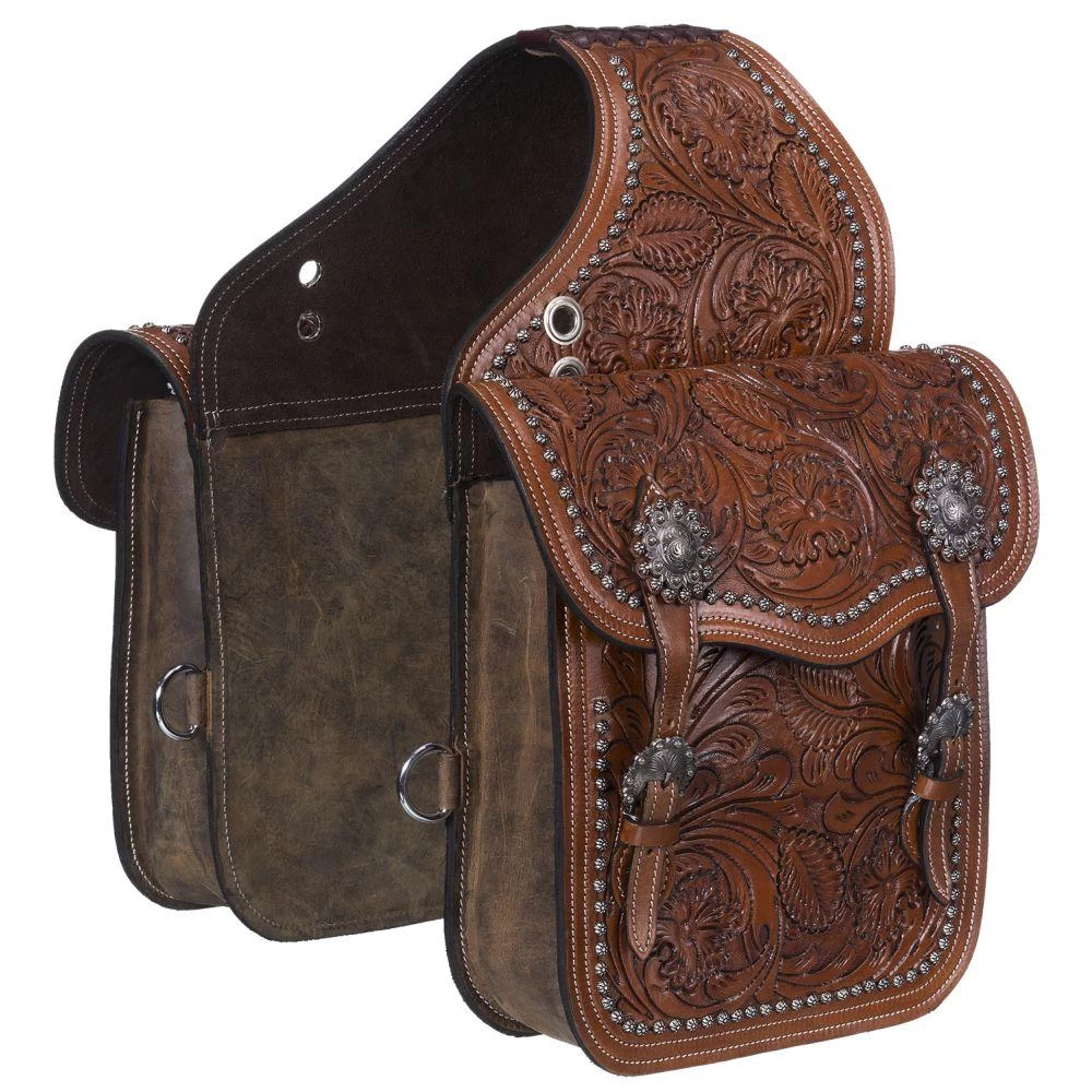 Tough 1 Oak Leaf Tooled Saddle Bag - Image 2