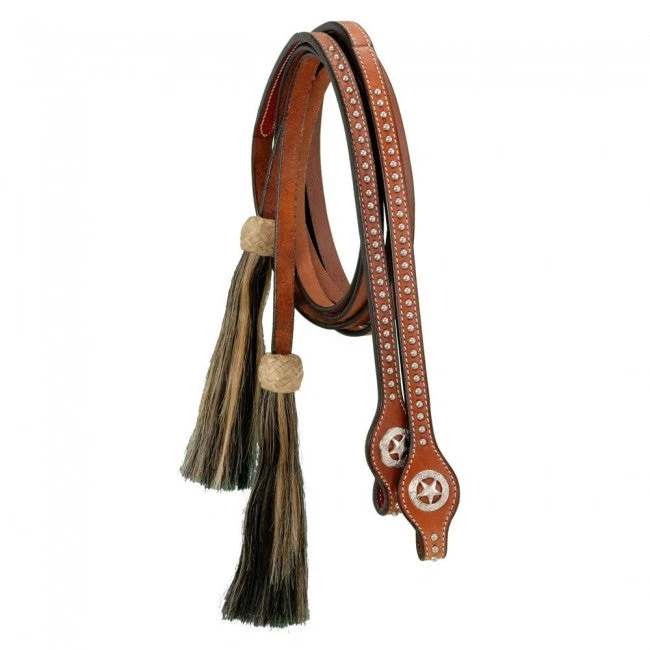 Tough 1 Split Reins With Silver Dots, Star Conchos & Horsehair Tassels - Image 2