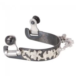 Kelly Silver Star Black Steel Ladies Bumper Spurs With Engraved Floral Silver Overlay