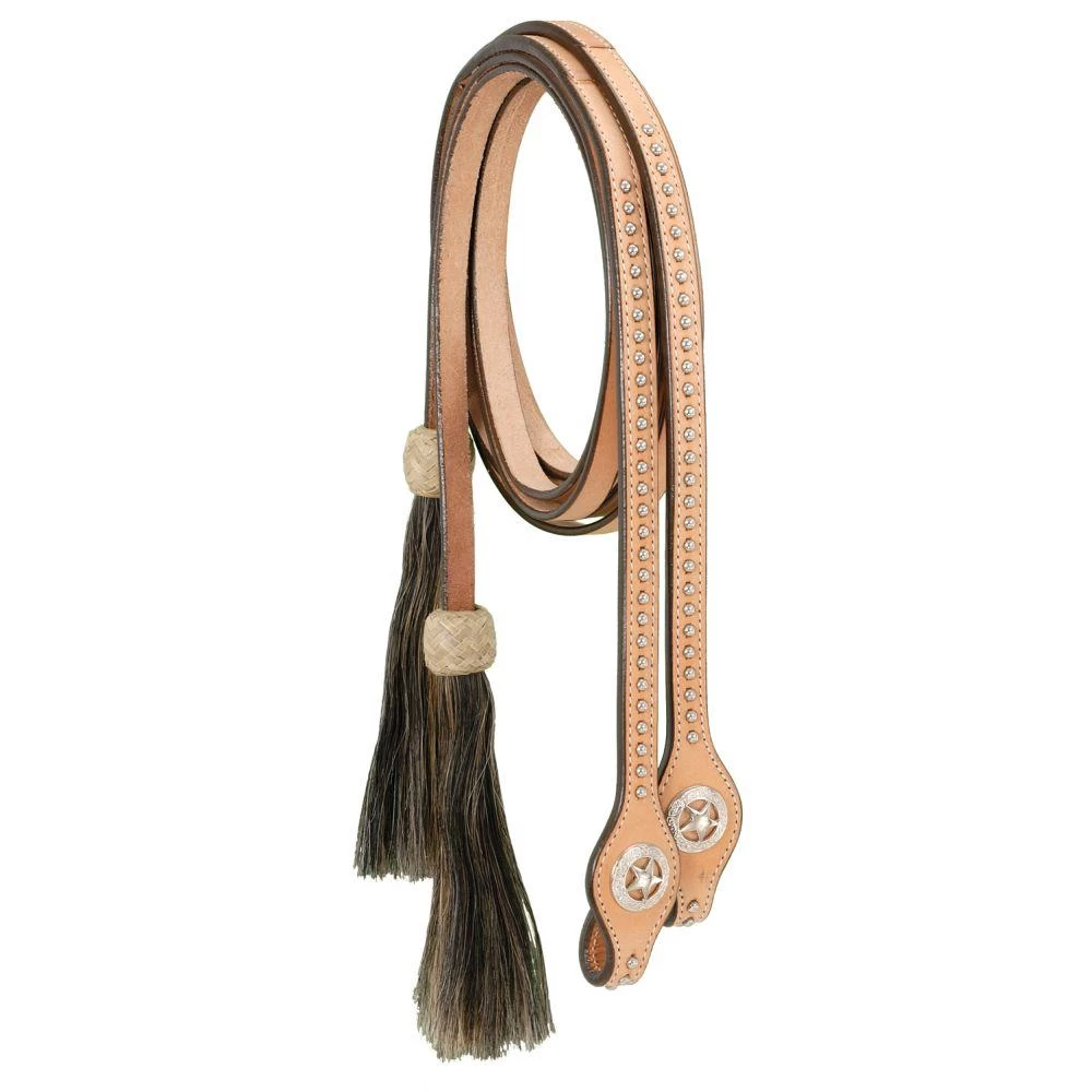 Tough 1 Split Reins With Silver Dots, Star Conchos & Horsehair Tassels