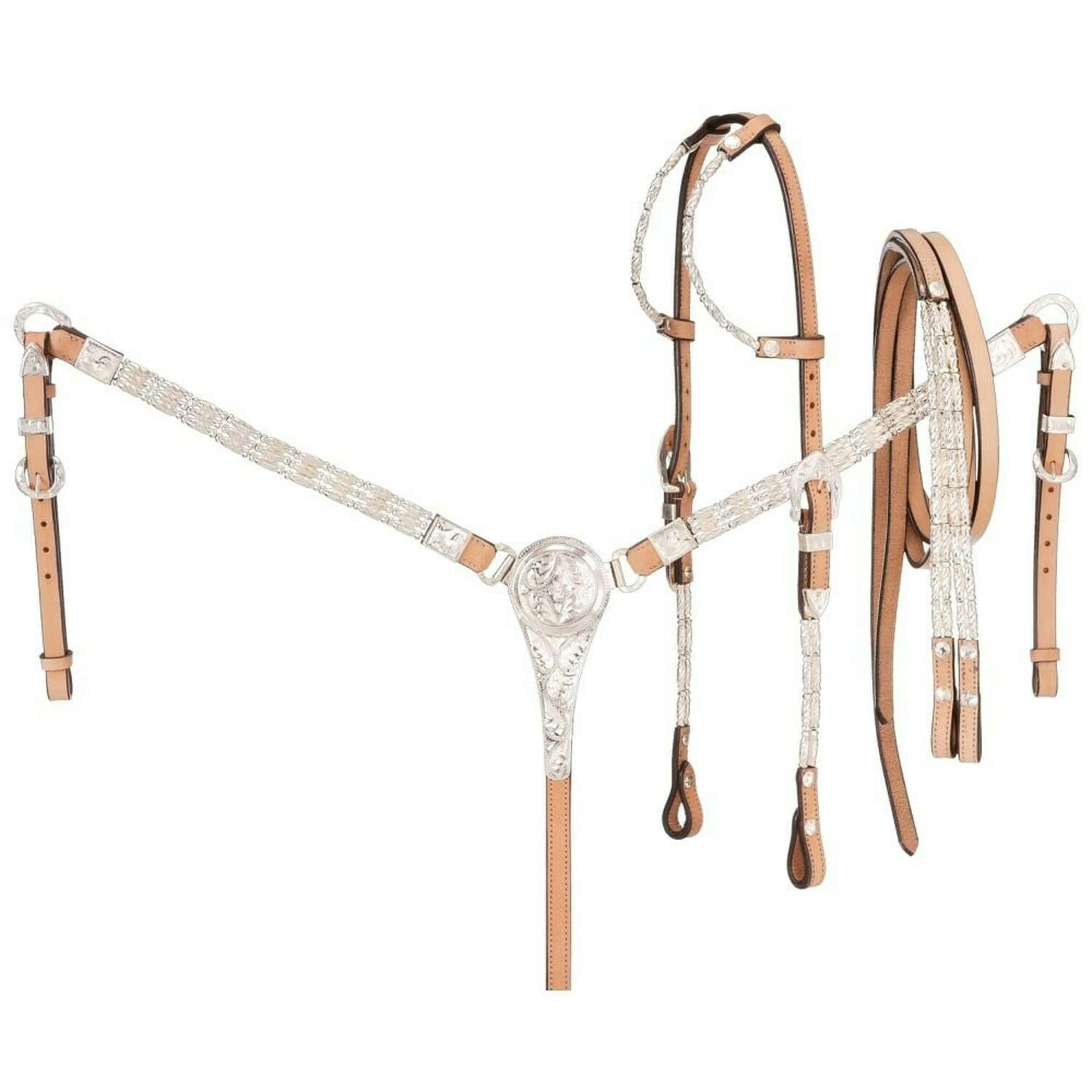 Tough 1 Silver Ferrule 3-Piece Western Bridle Show Set